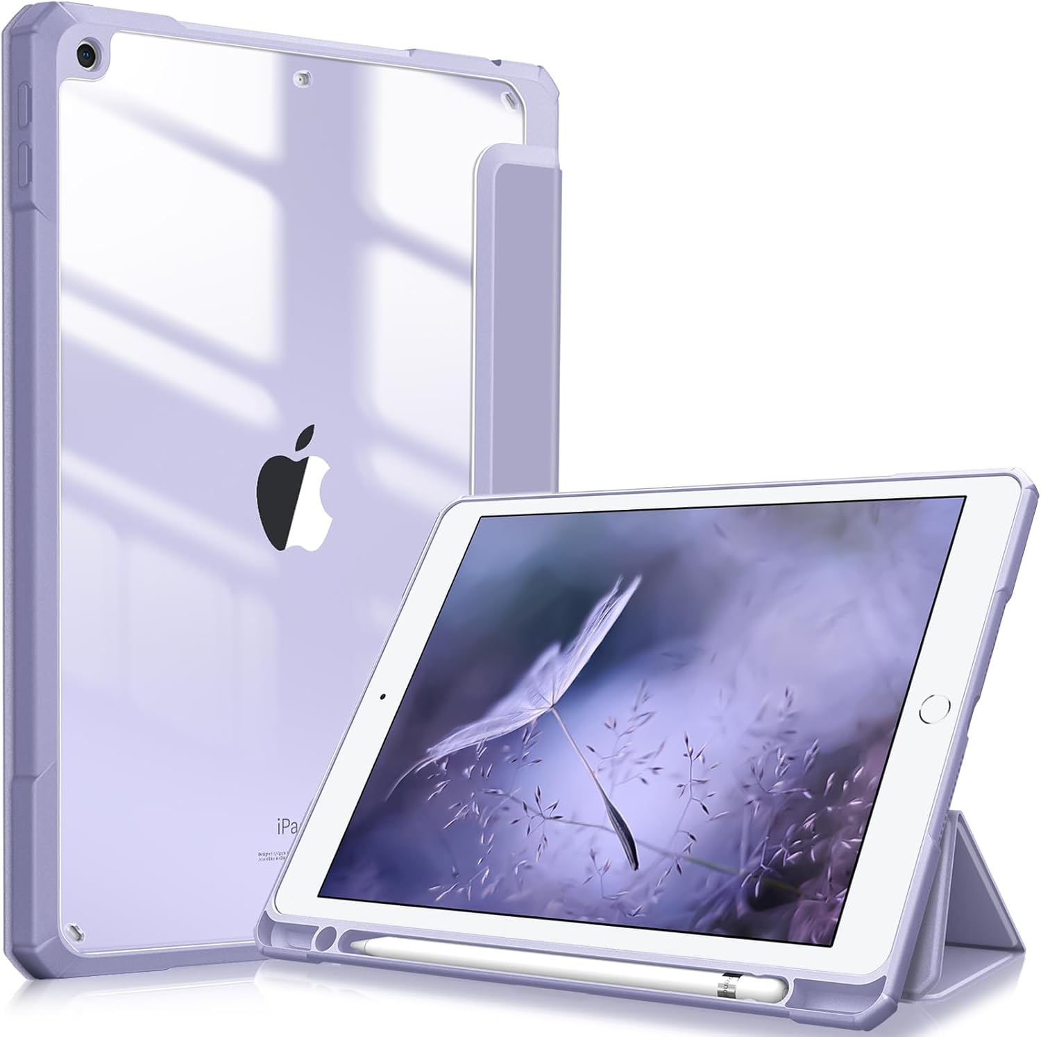 Fintie Hybrid Slim Case for iPad 9th / 8th / 7th Generation (2021/2020 / 2019) 10.2 Inch - [Built-in Pencil Holder] Shockproof Cover with Clear Transparent Back Shell, Lilac Purple - Amazon product rated Grade B