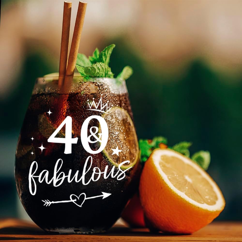 40th Birthday Gifts Women Men - 40 Fabulous Wine Glass Turning 40 Years Old Gift, Happy 40 Years Old Bday Gifts for Friend, Sister, Wife, Husband, Her, Him, Mom, Dad, Best Friends, Aunt - Image 4