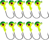 Vista 8 de Alwonder Paquete de 10 cabezas redondas de pesca, ganchos de róbala de lubina, ojos 3D, acero de alto carbono, 1/8-1/2 onzas, cabeza de plantilla