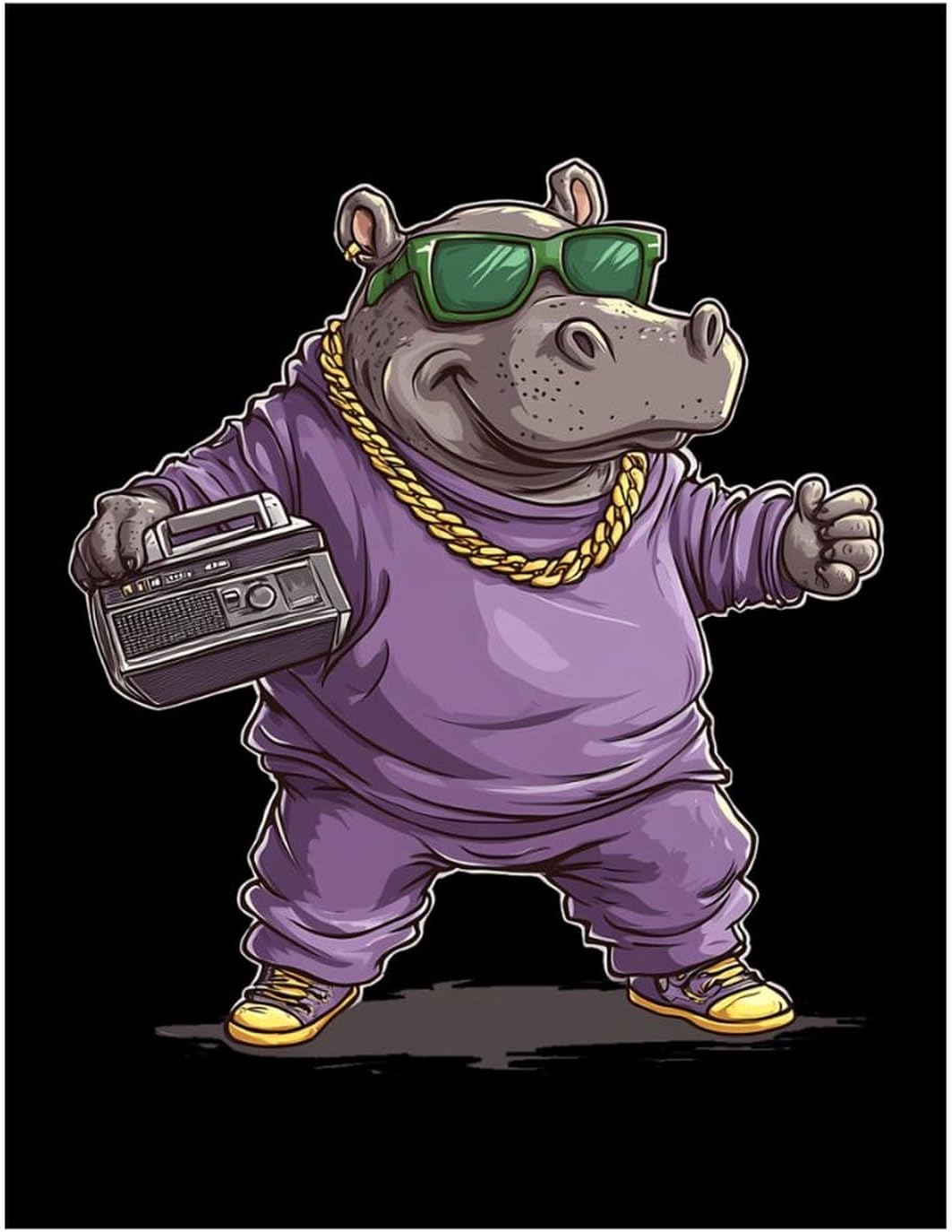 Hip Hop Hippo Diamond 5D Painting Kits with Frame DIY Full Round Drill Gem Art Crafts for Home Wall Decor 16 X 20in Yellow Wood 40 * 50cm