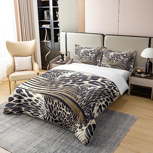 Loussiesd Leopard Print 100% Cotton Duvet Cover,Cheetah Bedding Set,Safari Animal Brown Wild Animal Comforter Cover Set,King Size - Image 2