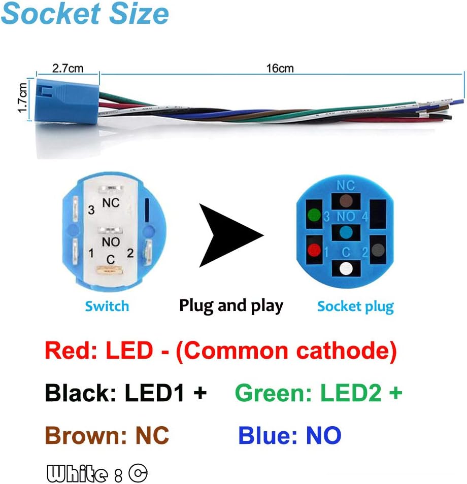 Bеѕt Cуbеr Mоndау 🔥 WerFamily 2 Colors Red Blue Power Indicator LED 16mm Latching Push Button Switch 1NO 1NC SPDT ON/OFF Waterproof Metal Round with Wire Socket Plug