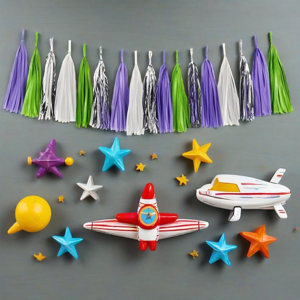 Tissue Paper Tassel Garland Banner, Purple Green Silver White, 20 PCS, Party Decorations for Birthday, Cartoon Themed Baby Shower,Sprot Game,Graduation - Image 6