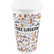 Purely Home Tree Surgeon Ceramic Travel Mug - Humorous Tradesman Novelty Gifts/Presents - Reusable Silicone Lid Double-Walled Insulated Hot/Cold Drinks Flask Cup