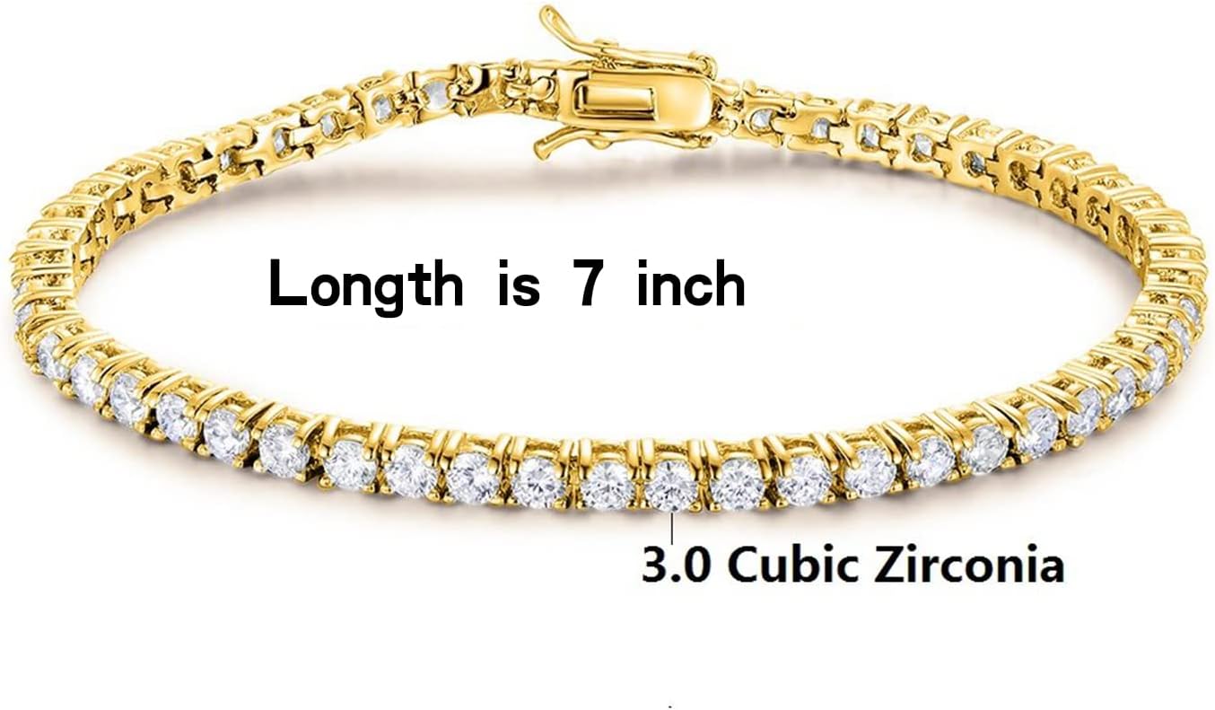 Gemsme 18K Gold Plated 3.0 Cubic Zirconia Classic Tennis Bracelet for Women and Men 7 Inch - Image 4