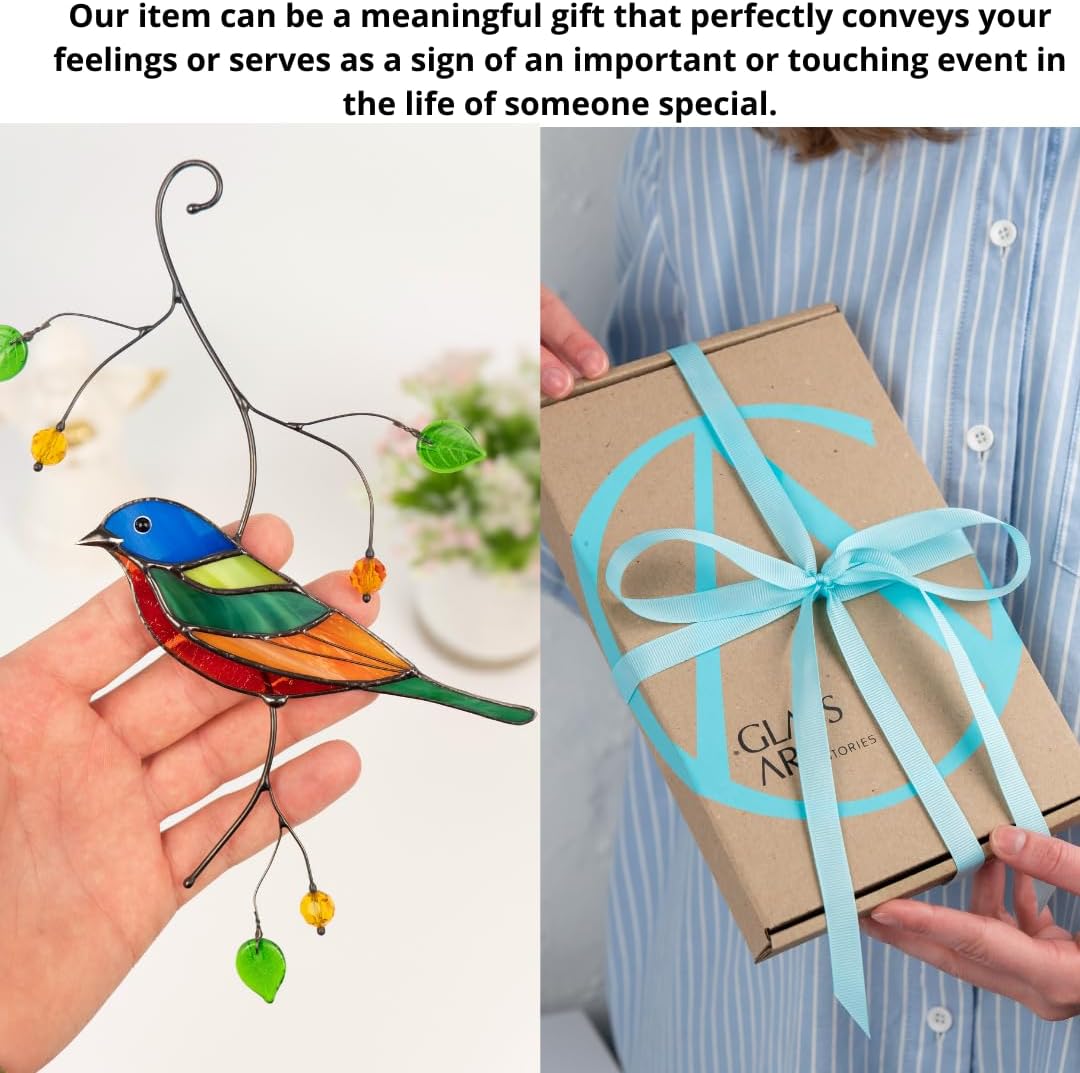 Painted Bunting Birds Handmade Stained Glass Suncatcher Stained Glass Window Hangings Unique Kitchen Decoration (Painted Bunting)