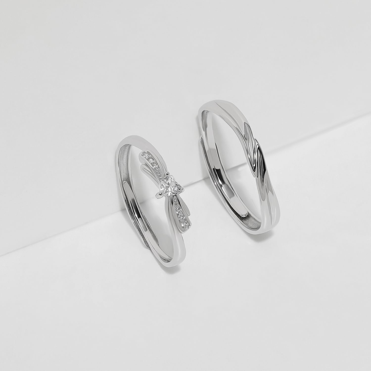 Meissa Plata de Ley 925 Anillos de Pareja de Bodas Promesa Compromiso para Mujeres y Hombres de Banda Aniversario Conjuntos de Novia San Valentín Regalo Caja de Regalo Ajustable, Juego de Dos Anillos