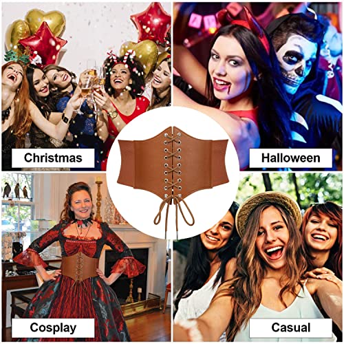 JasGood 2 sztuki damskich pasków Tied Waspie, szeroki, elastyczny pasek sznurowany, gorset na Halloween i do noszenia na co dzień, czarny + br?zowy, Für Taillengröße 68cm-79cm