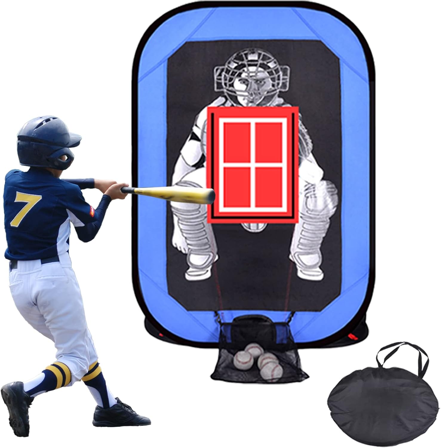 PGL Baseball Pitching Training Net - Pop Up Heavy Duty Training Target Cloth with Strike Zone - Accuracy Hitting Pitching Practice in Outdoor Backyard Garage