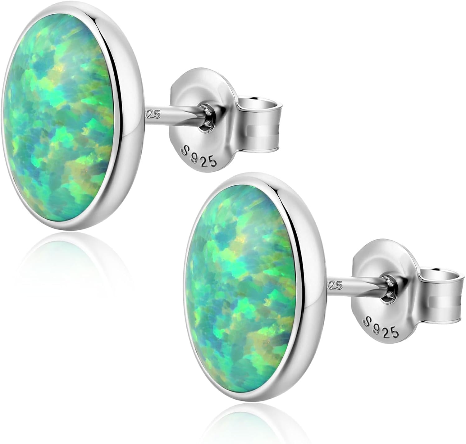 Silver Fire Opal Stud Earrings for Women Sterling Silver Created Green/Blue/Pink/White Opal Stud Earrings