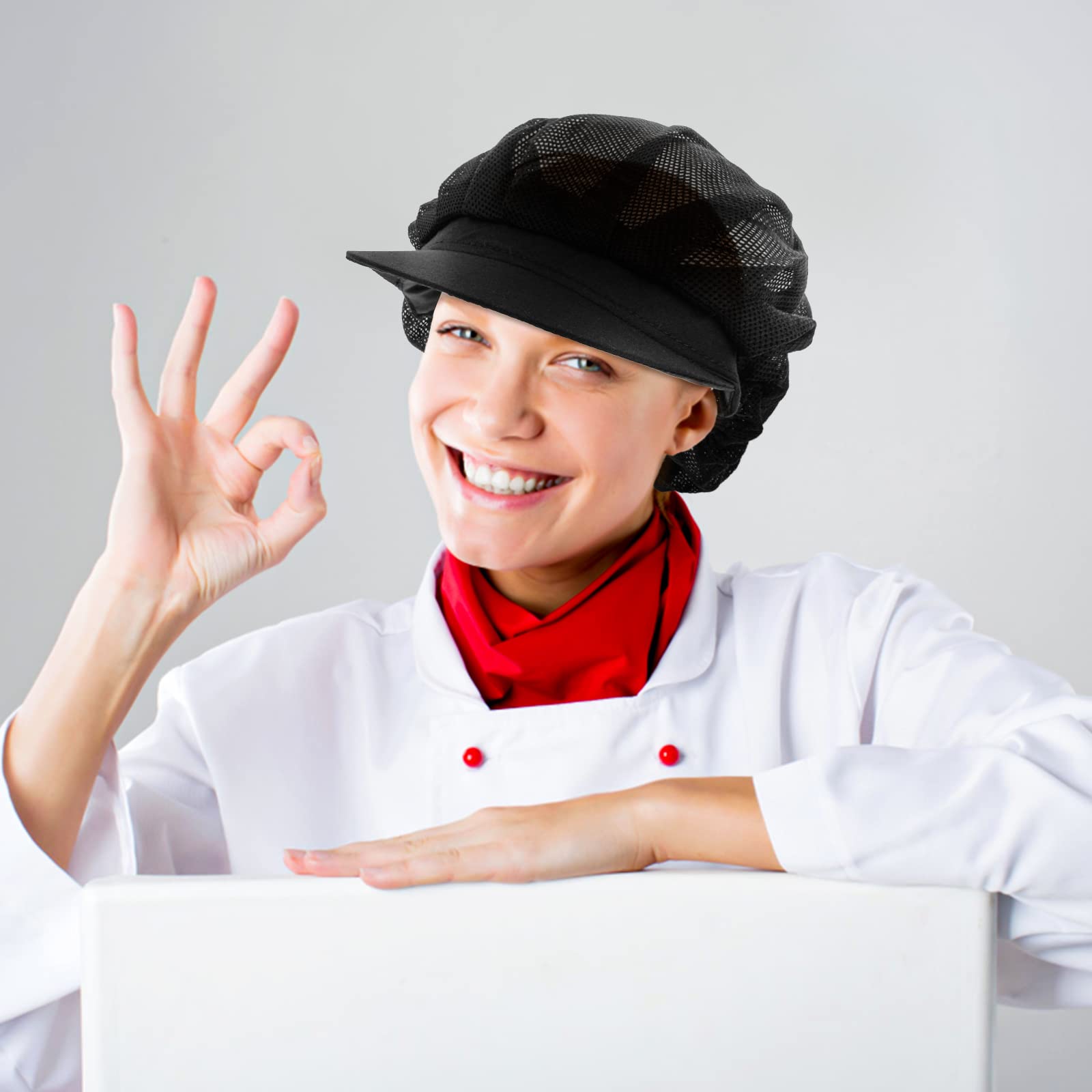 Cappello da Cuoco in Cotone Nero Donna Cucina Chef Baker Cuffia Alimentare Ristorante Raffreddamento Riutilizzabile 2 Pezzi