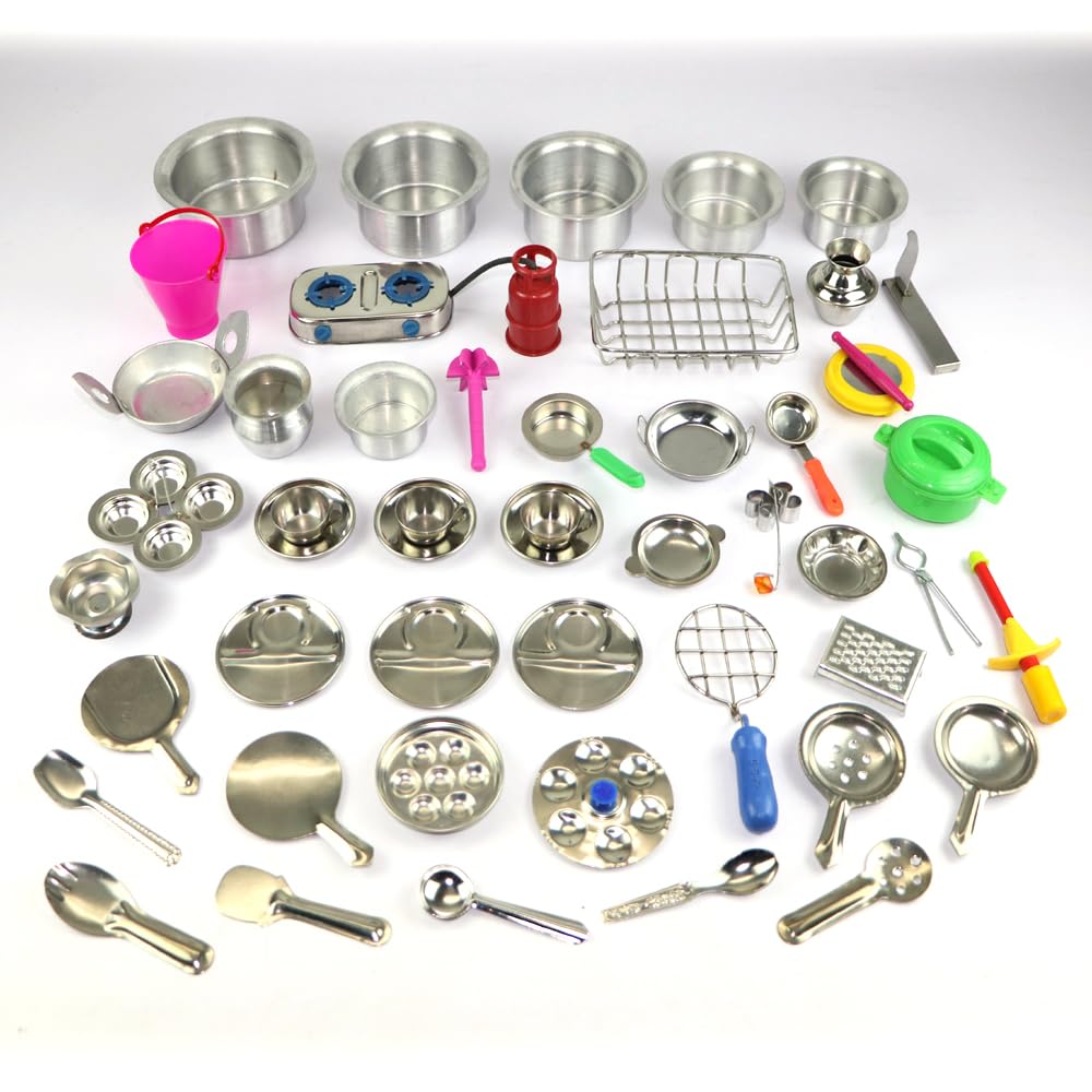 Varnika Stores Miniature Kitchen Set, Kitchen Set for Kids Girls, Real Cooking Kit for Play, Steel Kitchen Set for Girls, Choppu Jaman, Miniature Cooking Set (Pack - 49) (B0CQY8DV3P) Amazon Price History, Amazon Price Tracker