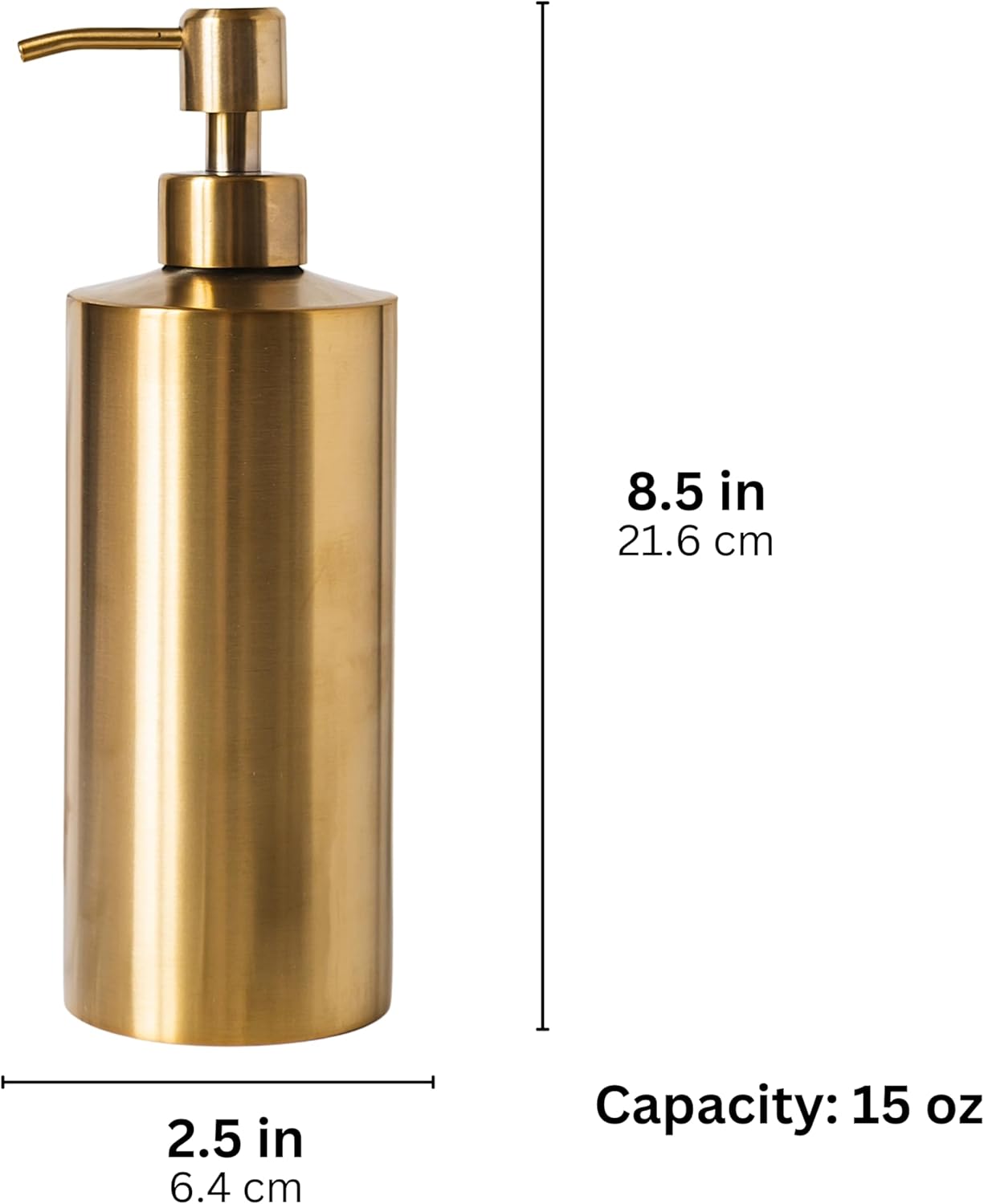 Brass Soap Dispenser for Kitchen & Bathroom – 15 oz Refillable Resin Pump Bottle for Dish Soap, Hand Soap, Shampoo, Conditioner – Modern Countertop Dispenser with Non-Slip Protective Pads