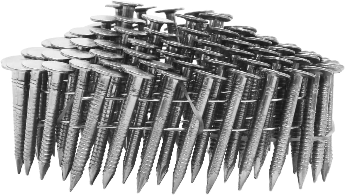 Freeman 15° 0.120" x 1-1/4" Wire Collated Stainless Steel Coil Roofing Nails – 3,600 Count – Rust-Resistant Roofing Nails for Shingles, Sheathing & Fencing – SSRN-125C36