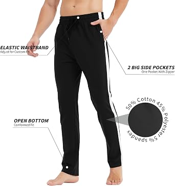 Idtswch 34 Inseam Men's Tall Striped Sweatpants Workout Training Lounge Joggers Pants with Pockets Black