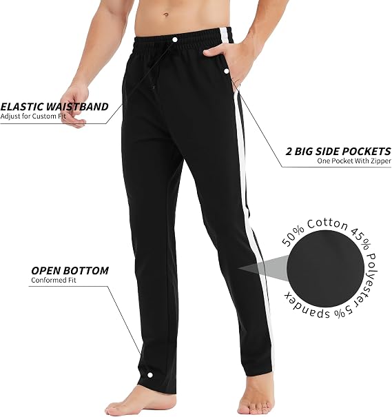 Idtswch 34 Inseam Men's Tall Striped Sweatpants Workout Training Lounge Joggers Pants with Pockets Black