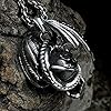bahamut Mens Skull Dragon Pendant Necklace for Men Boys Silver Cool Punk Goth Accessory Jewelry with Stainless Steel Chain (Silver Skull Dragon) #2