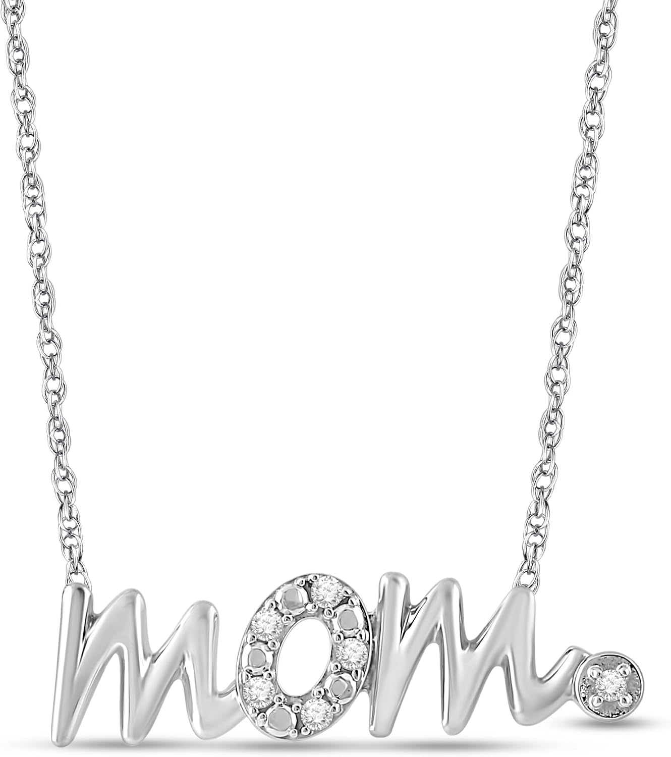 Jewelili Mom Pendant Necklace for Women | Sterling Silver Necklace | I Color I2 Clarity 1/20 CTTW Lab Grown Diamonds | 18" Rope Chain | Luxury Jewelry | Gift Box Included