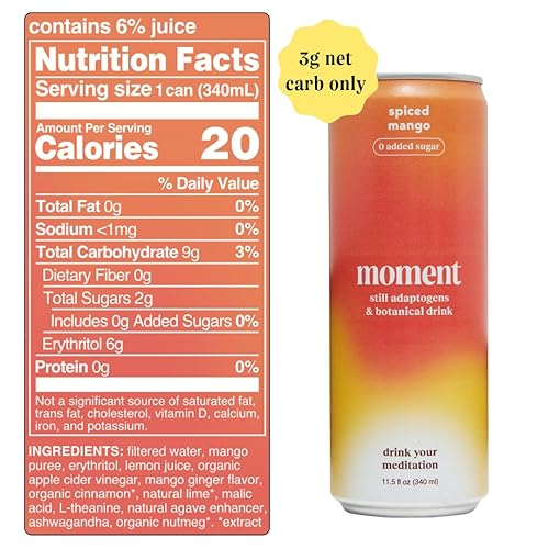Miniatura 2 de Moment - Bebida botánica (como se ve en Shark Tank), mango especiado. Contiene adaptógenos y nootrópicos. L-teanina y ashwagandha para enfoque y