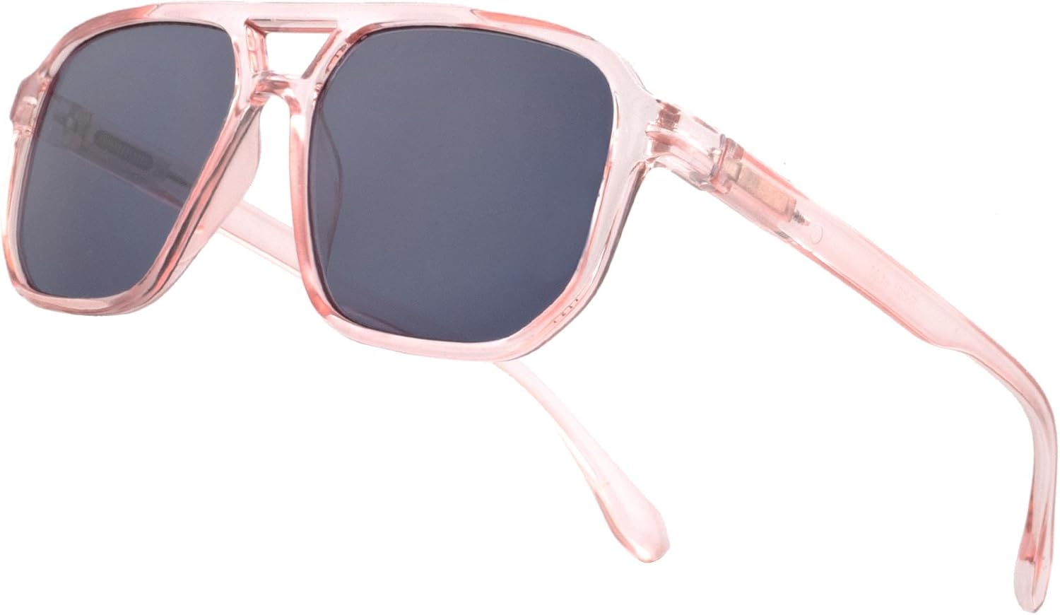 Square Reader Sunglasses for Men Women Double Bridge Pilot Full Lens Sun Reading Glasses UV400 Outdoor Driving, Clear Pink Frame + Grey Lens, +1.50 - Image 3