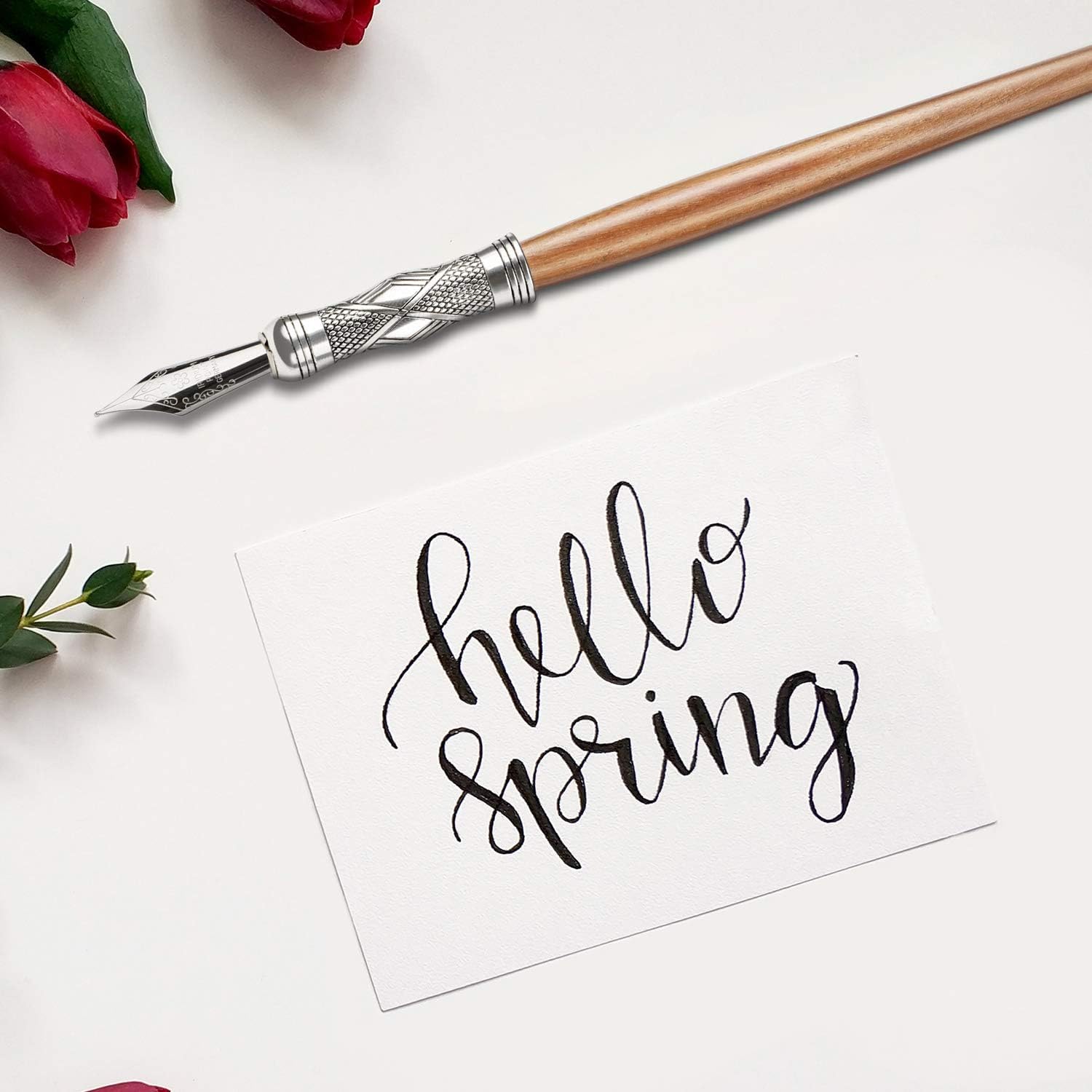 Set de Caligrafía con Pluma, 5 Plumillas, Tintero Negro y Soporte – Kit de Escritura Elegante para Caligrafía, Diario, Cartas y Regalo