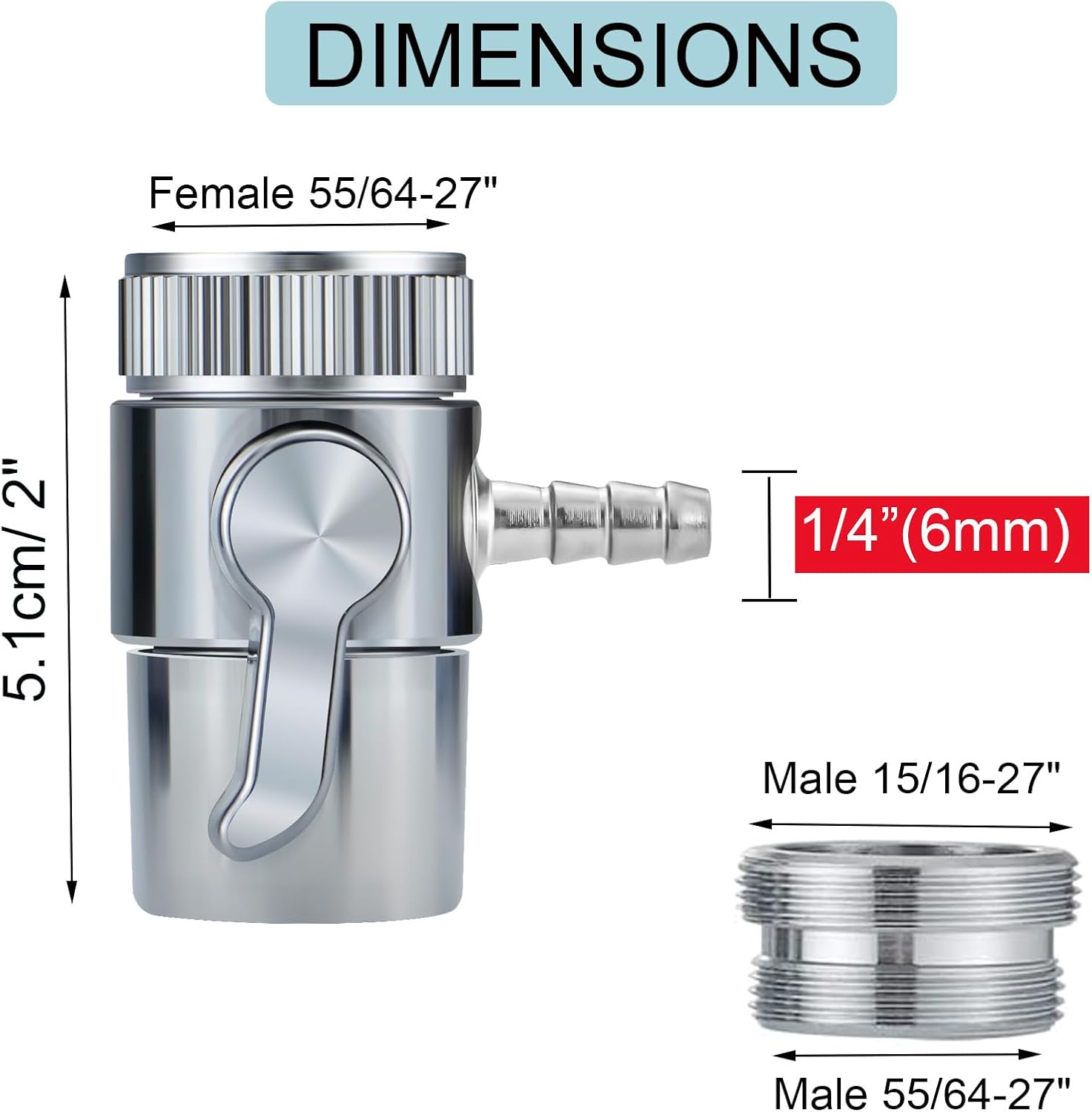 Countertop Water Filter Diverter Valve with Barb Connector, Faucet Diverter Adapter for 6mm, 8mm, 9.5mm Tubing or Hose, Compatible with Standard Kitchen Faucets (6mm barb)