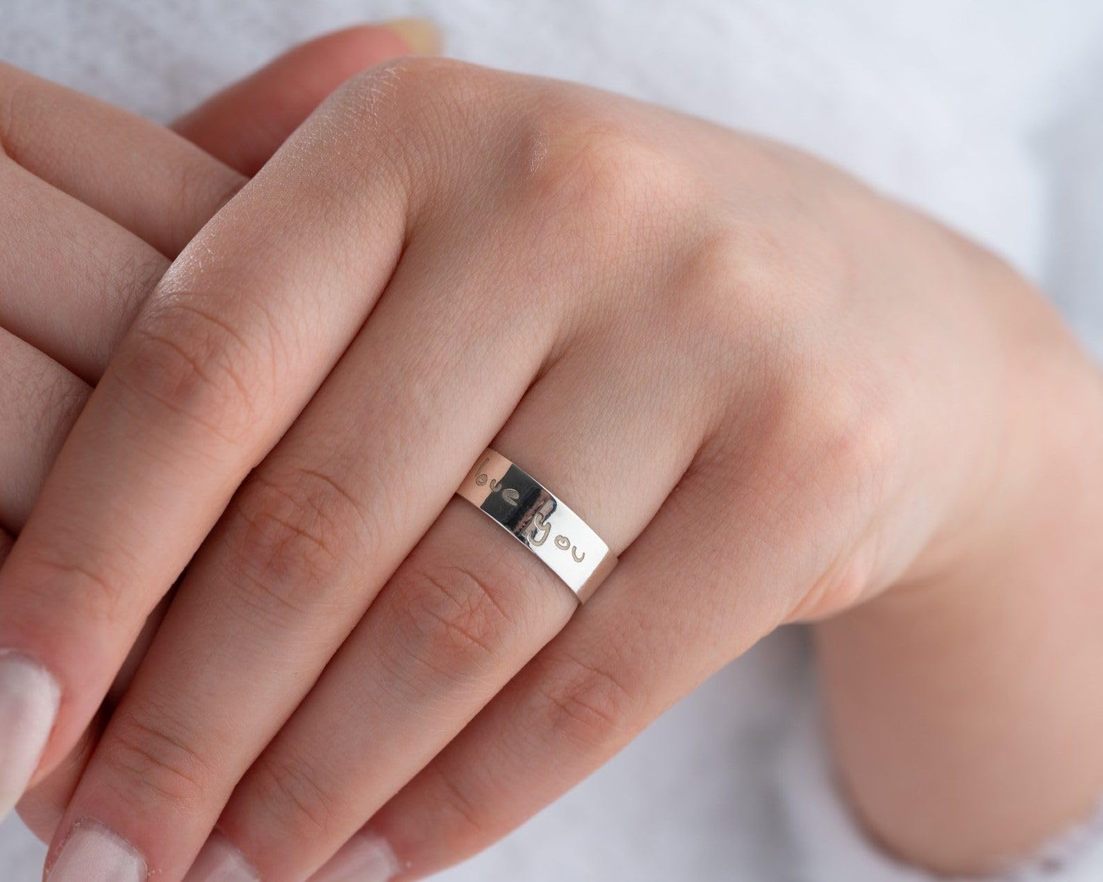 Personalizado escritura manuscrita anillo, grabado conmemorativo para mujeres real aniversario boda