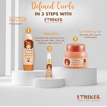 ETNIKER Afro-textured, Curly & Wavy Hair Define Kit | Gel, Hydroelixir & Styling Cream | Control, Nourish, Define | Coconut, Shea Butter, Monoi Oil, Flaxseed | NO Alcohol, Parabens & Sulfate.(3piece)