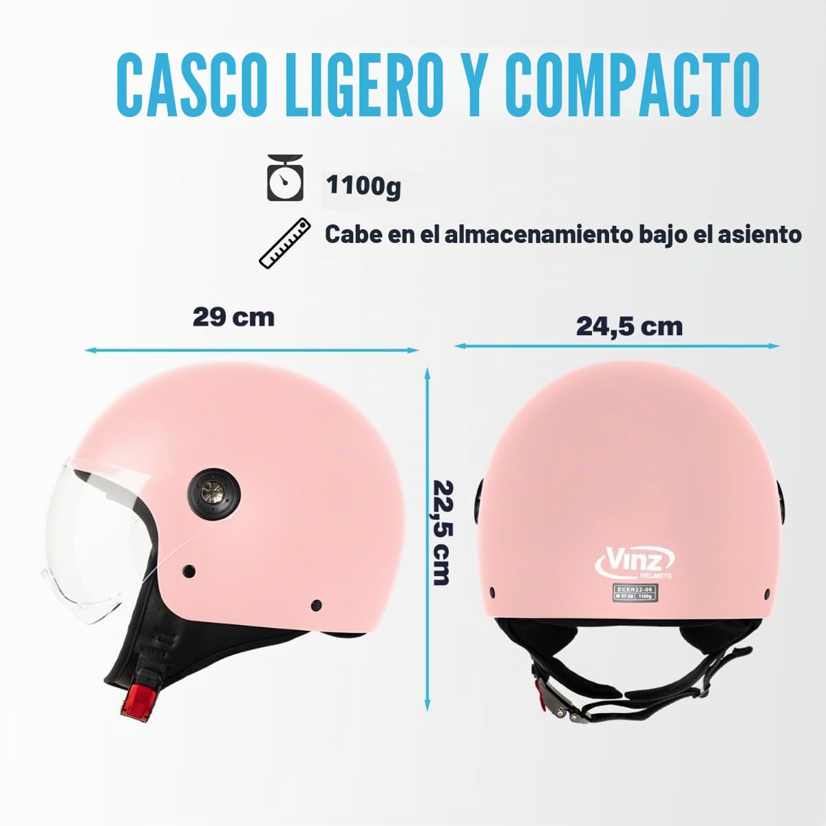 VINZ Duoro Casco Scooter | Casco Jet con Visera | para Moto & Ciclomotor | ECE 22.06 Homologado | En Tamaño XS - XL | para Hombre y Mujer