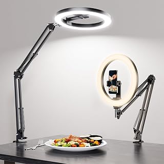 Luteti Overhead Camera Mount and Phone Holder with 10” Ring Light Adjustable Desk Tripod Stand Compatible with Logitech We... Price In India