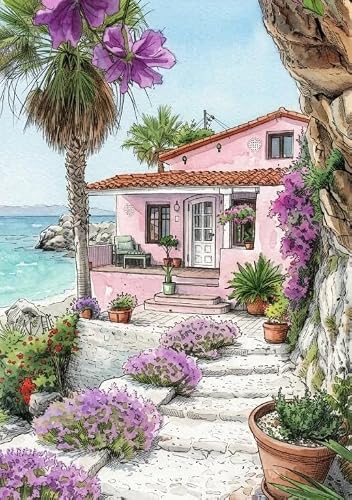 XFENDOUDOU Cross Stitch Kits for Adults Beginners Stamped Flower Villa Counted Printed Embroidery Kit Needlework Wall Art Decor 16X20 inchs
