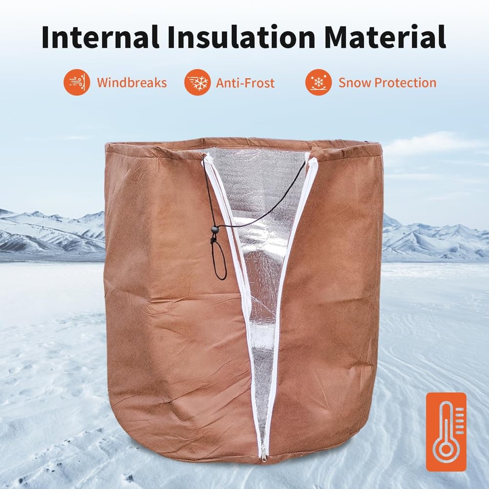 Protections Thermiques Pour Pots De Plantes - Lot De 2, 50x45 Cm, Kaki, Avec Fermeture éclair Et Cordon