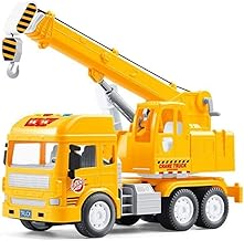 Friction Powered Construction Crane Trucks Toy for 3+ Years Old Kids Boys Girls Pull Back Vehicles 360 Degree Rotating Lifting Crane Toy with Light Music (Multicolor)