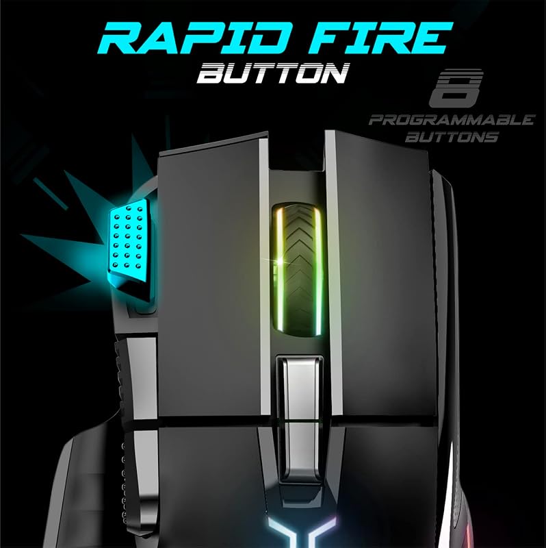 SPIRIT OF GAMER PRO M5 RGB Gamer Egér 12800 DPI, 8 Programozható Gomb, Gyorstüzelés Funkcióval, 13 RGB Háttérvilágítási Effekt, Ergonomikus