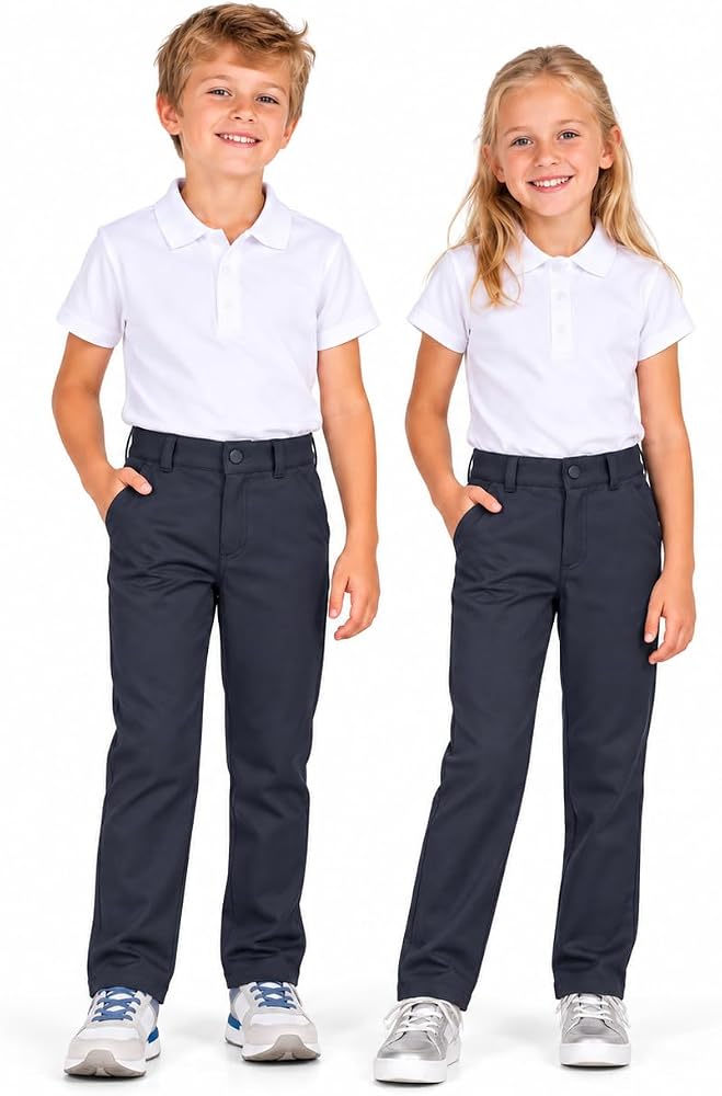 School Uniform Pants for Boys & Girls, Adjustable Waist, Wrinkle Resistant — 사진 1