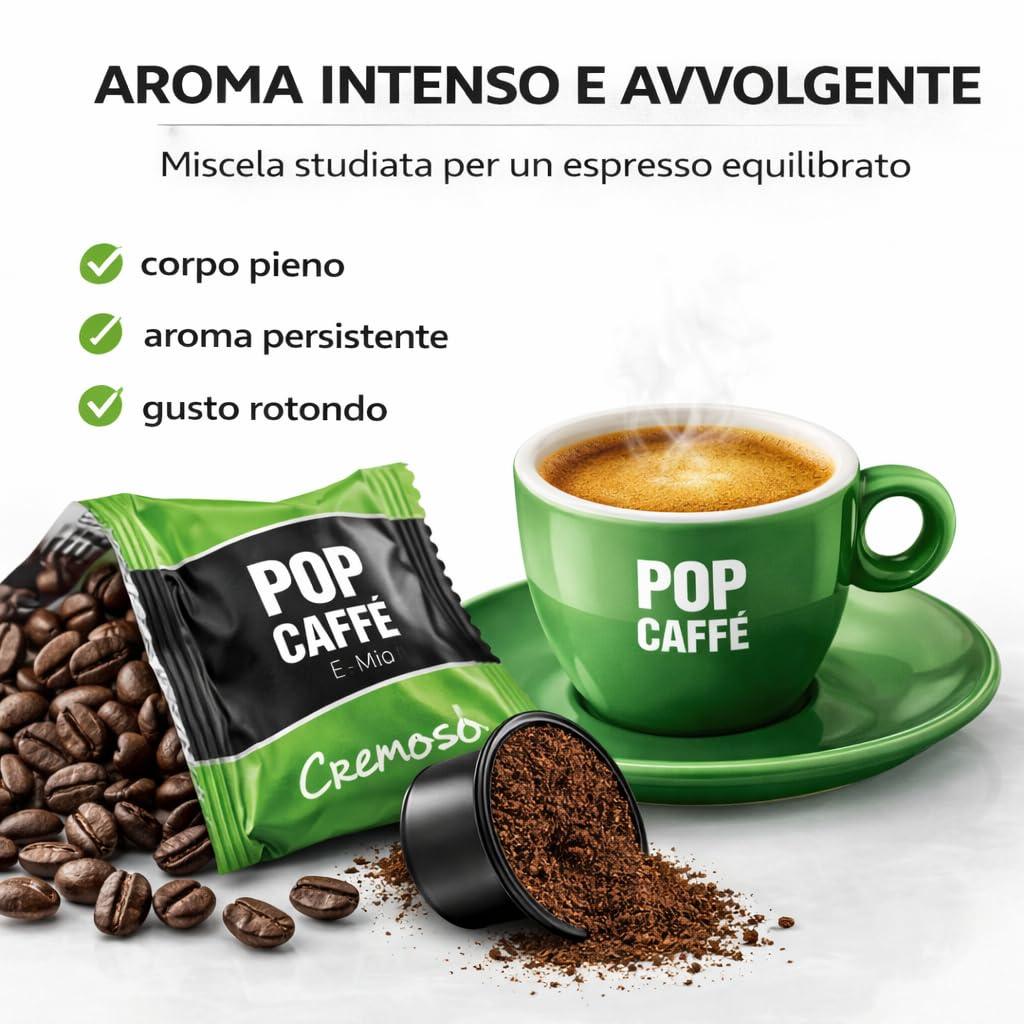 100 Capsule Compatibili Lavazza A Modo Mio – Pop Caffè E-MIO 2 Cremoso – Gusto Intenso e Crema Densa – Miscela Corposa – Confezione Risparmio
