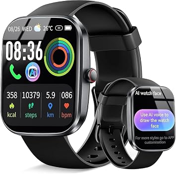 AI Smart Watch with ChatGPT, 1.91" HD Display Smartwatch with Bluetooth Calling for Men Women, 110+ Sports Modes, Heart Rate/Blood Oxygen Monitoring/Sleep Tracking, IP68 Fitness Watch for Android iOS