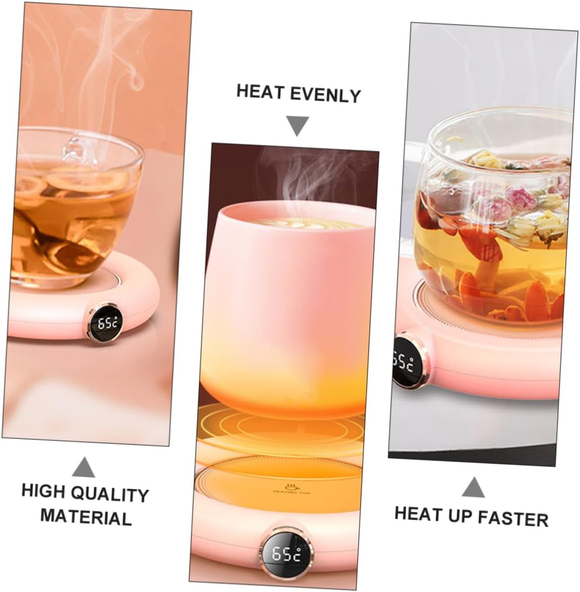 USB Charging Drink Cup Warmer Level Temperature Display Portable Pink Heating Coaster Pad for Coffee Tea Milk Safe Anti-Splash Design Power-Saving Office and Home Use