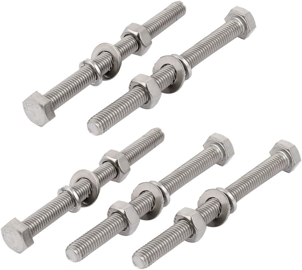 sourcingmap 5 Set M8x100mm 316 Stainless Steel Hex Bolts w Nuts and