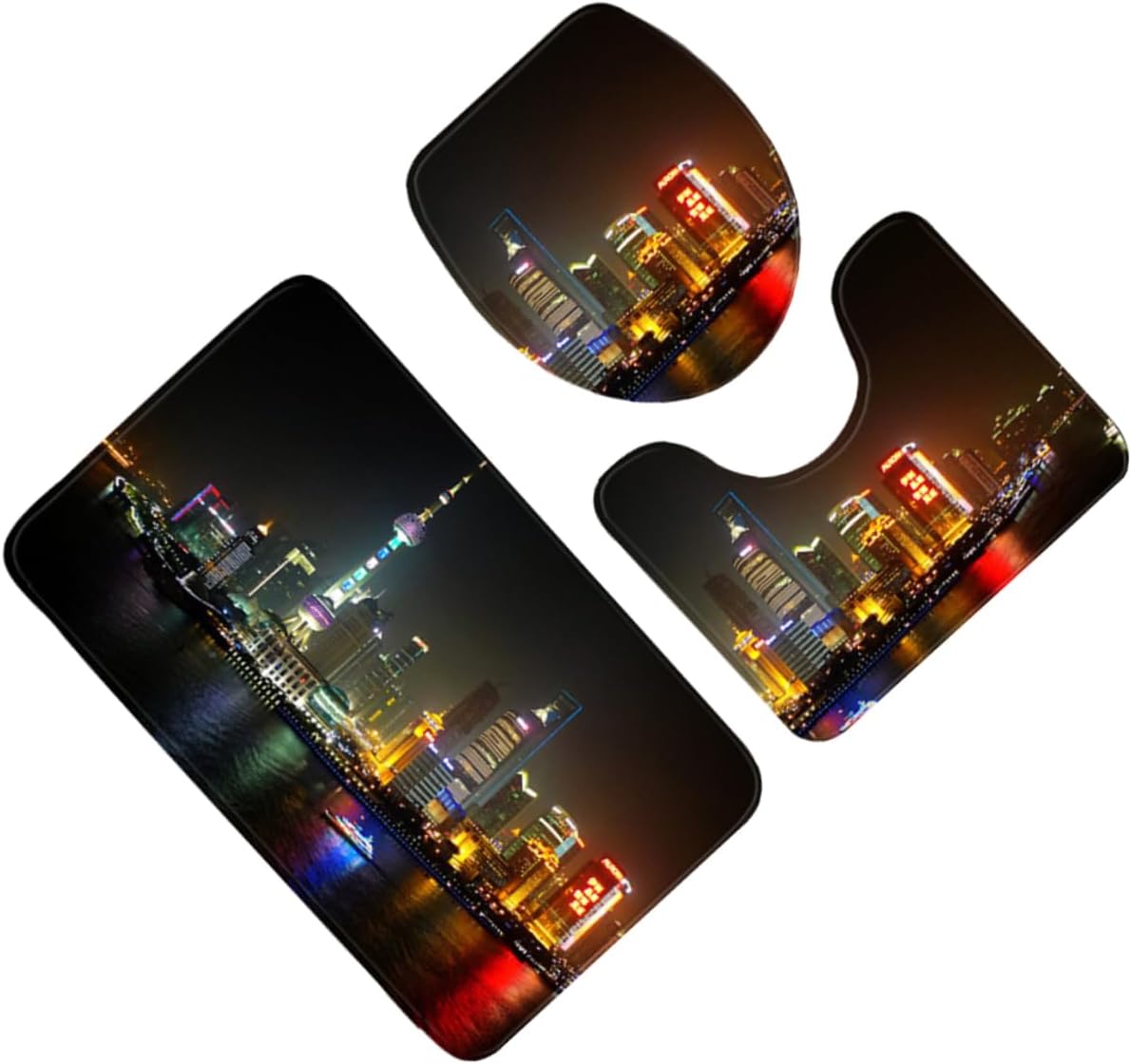 1set Shanghai Night Scene Toilet Floor Mats Bath Mats for Bathroom Grey Bathroom