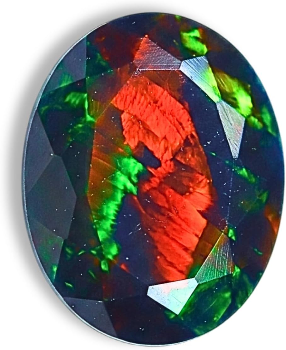 AAAA+ Certified Natural 8-10 mm Oval Shape Faceted Black Opal Gemstone Multi Fire Premium Smoked Welo Opal for Earrings Ring Necklace Jewelry Making Supplies Healing Crystals Loose Gemstones
