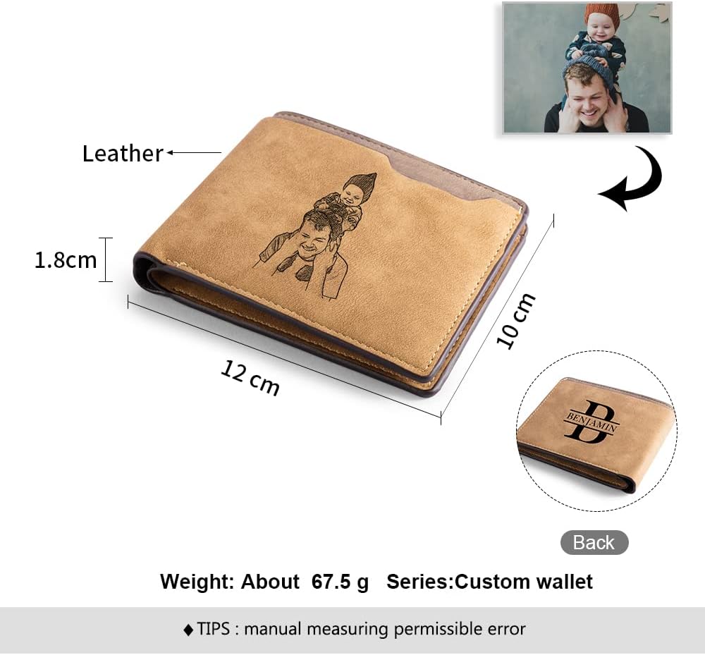 Lovejewelry Personalized Custom Picture Wallets for Men Engraved Leather Photo Wallet for Father Boyfriend (Style 3)