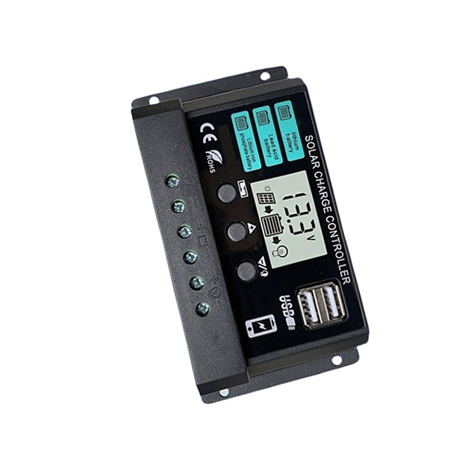 Nmflab 10A Solar Panel Regulator With Lcd Display Double Usb Port Charging Controller For 12V 24V Systems Control Charging Controller