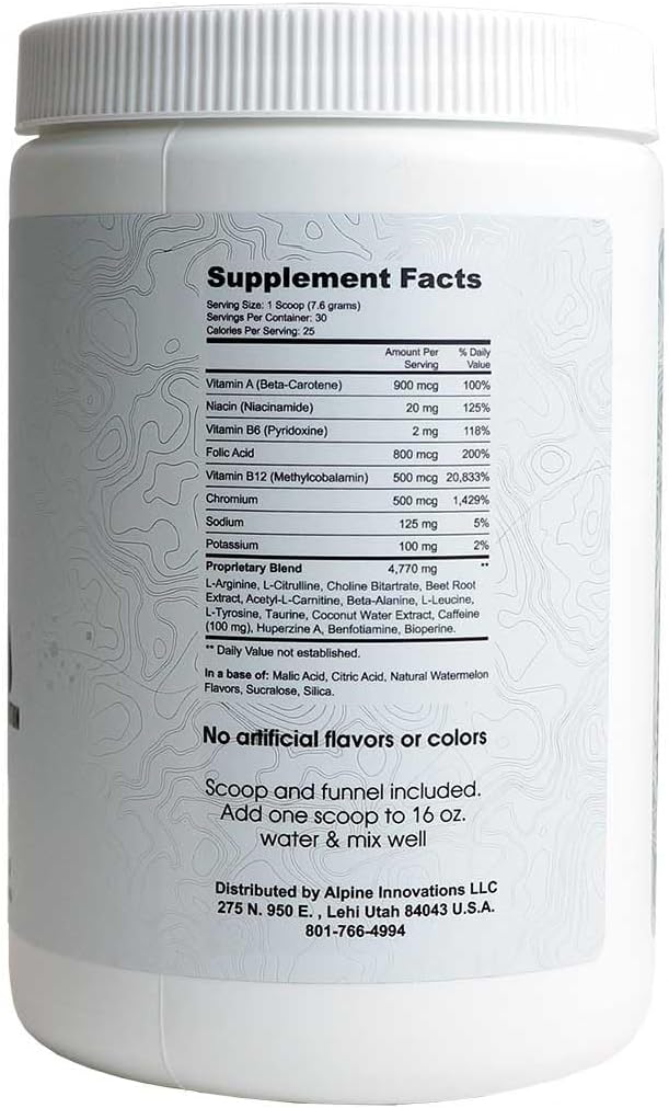 Alpine Innovations Body Fuel Focus + Energy - Great Tasting Supplement Made to Enhance Focus and Provide Energy Without The jitters. (30 Scoop Tub, Watermelon)