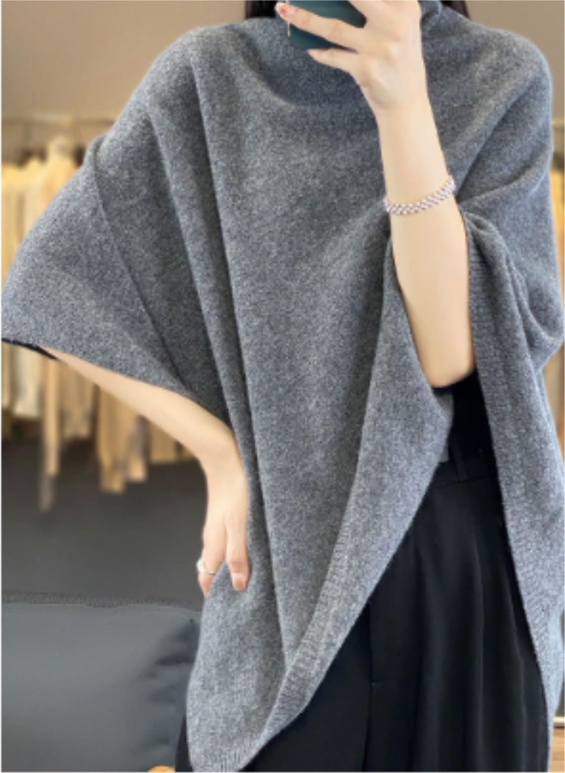 Miękki Szal Dzianinowy Szalik Typu Poncho Z Wełny, Szal Golfem, Nieregularny, Swobodny Szalik Na Co Dzień(Black)