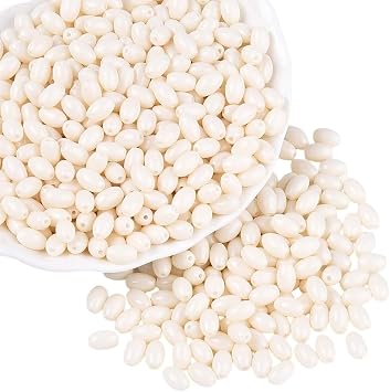500PCS 7mm White Oval Rice Glass Seed Beads for Jewelry Making