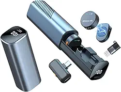 microfone de Lapela Sem Fio, Com Estojo Recarregável, Cancelamento de Ruído, 50m Alcance, 30h Bateria, Compatível com iPhone, Celular (Type-C/Lightning), para Gravação, Live e Reuniões(Preto)