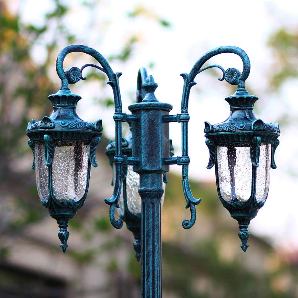 Vintage 205cm Outdoor Metal Patio Light European 3-head E26/E27 LED Street Column Lights Contemporary Glass High Pole Landscape Lantern Garage Gazebo Fence Patio Lighting