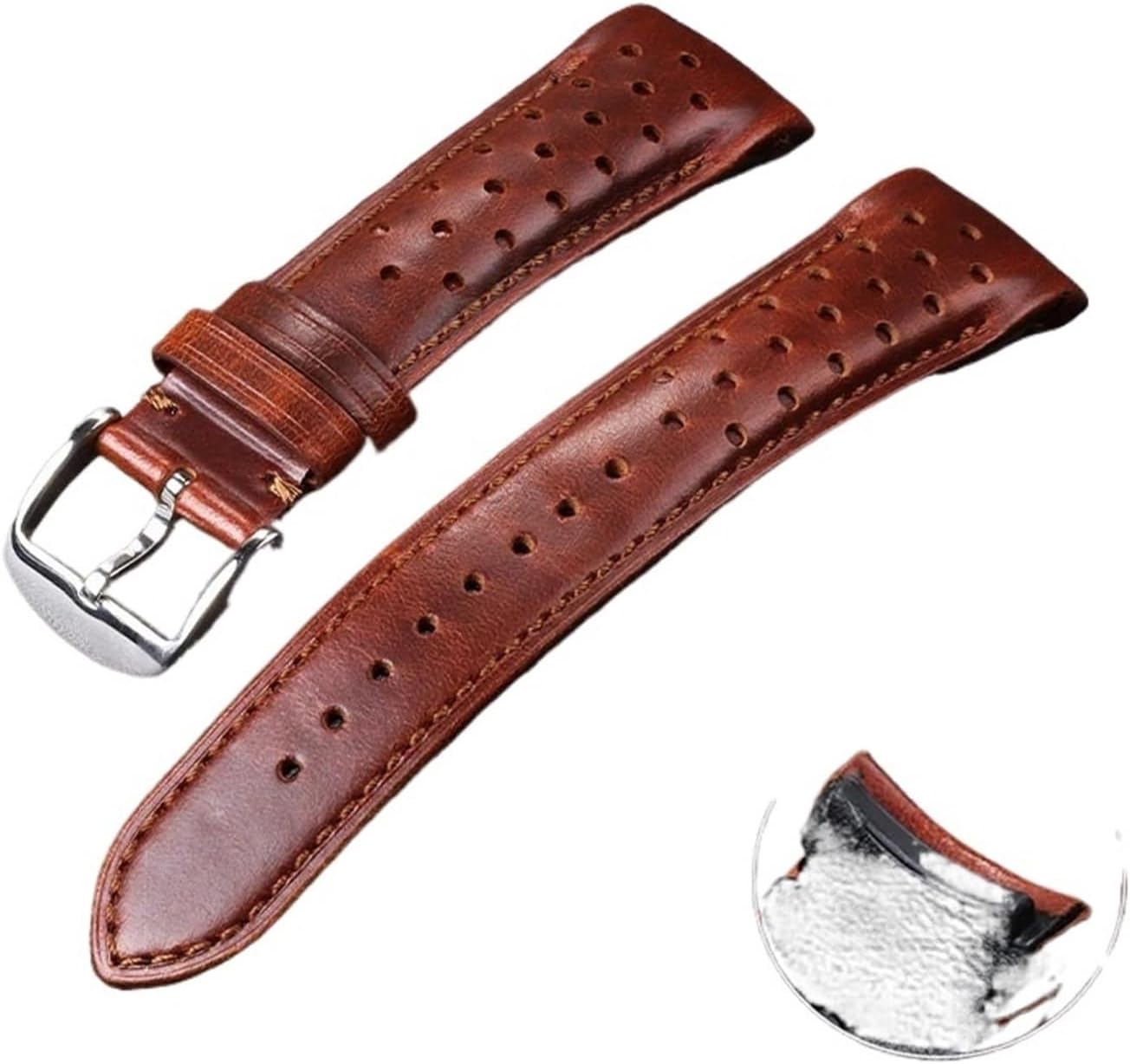 yingyingjia Genuine Leather Watch Band Curved End Strap 20mm 22mm Oil Wax Cowhide Bracelet For Men's Watchband Universal Accessories