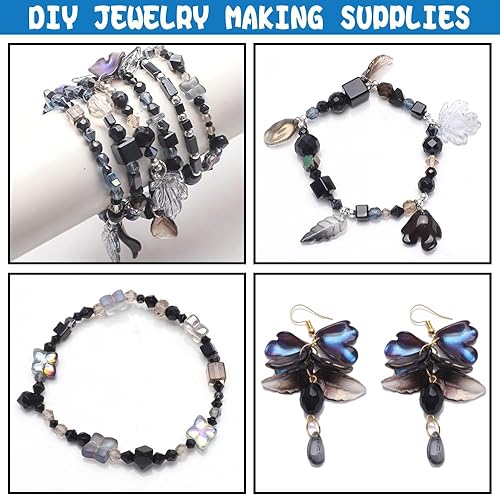 Miniatura 5 de YUANZHIRUN Cuentas de vidrio surtidas para hacer joyas, kit de fabricación de pulseras de cuentas de cristal de media libra, incluye más de 10